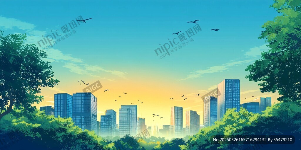 城市與自然交織的黃昏美景