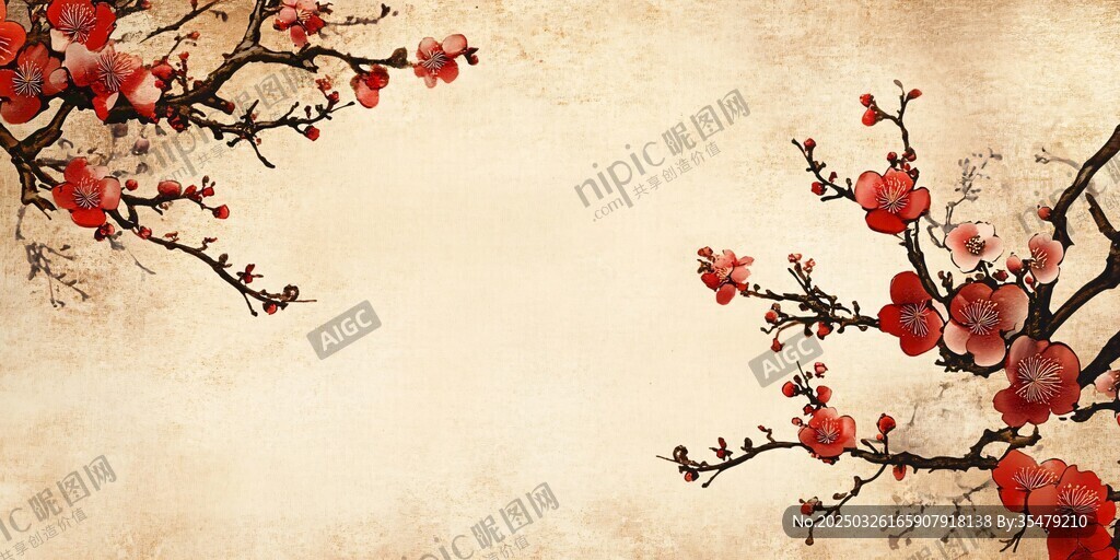 紅梅綻古風(fēng)背景圖