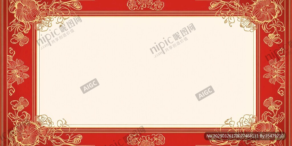 中式紅底金邊花紋邊框圖
