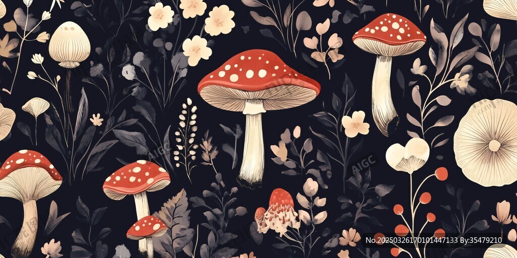 夢(mèng)幻蘑菇花卉圖案背景