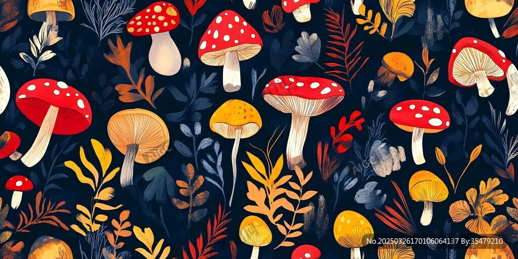 秋日蘑菇森林圖案插畫