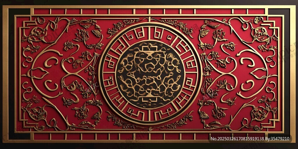 中式紅金雕花裝飾圖案