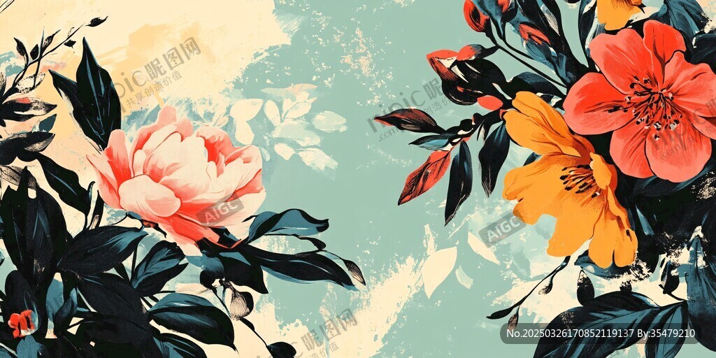 復(fù)古風(fēng)花卉插畫背景圖
