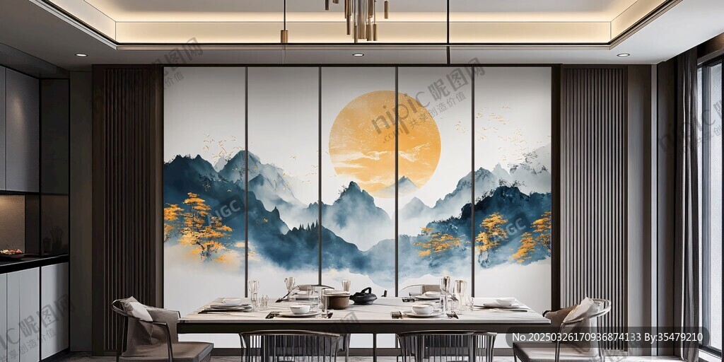 中式餐廳 山水壁畫雅致空間