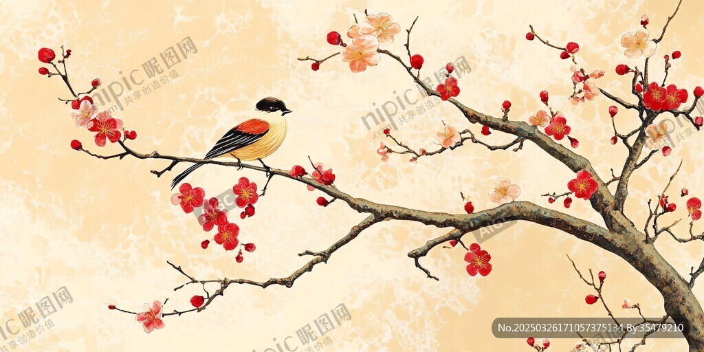 枝頭小鳥(niǎo)伴紅梅