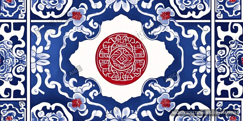 中式傳統青花紅紋圖案