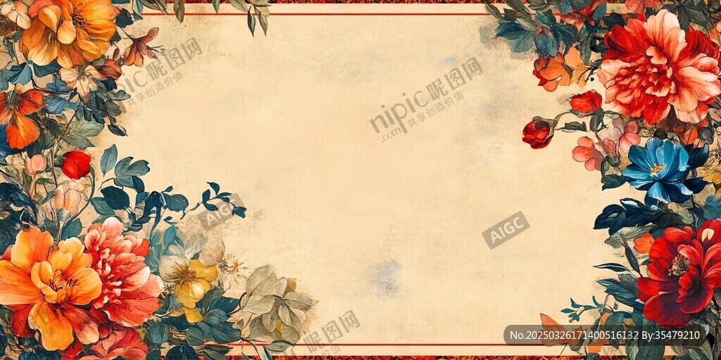 復古花卉邊框背景圖