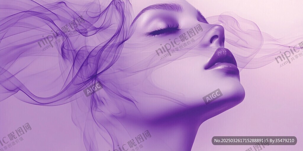 夢幻紫霧中的女性面容