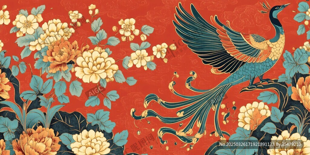 鳳凰棲花圖