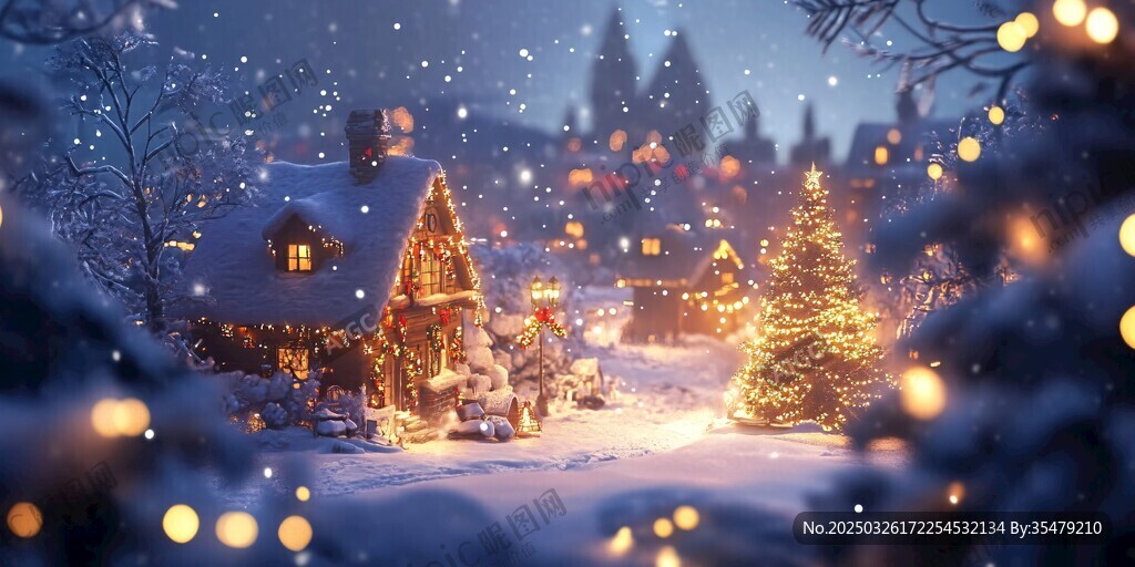 夢幻雪夜中的溫馨圣誕小鎮