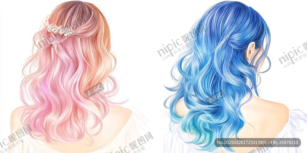 夢(mèng)幻雙色卷發(fā)美少女背影