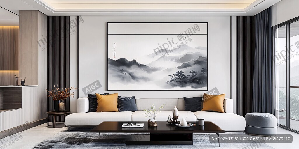 現(xiàn)代中式風客廳雅致場景