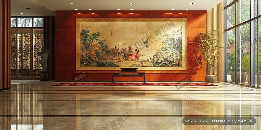 中式大廳巨幅精美壁畫