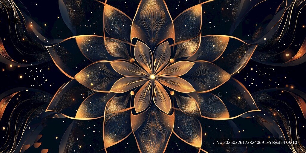 金色幻彩花朵星空背景圖
