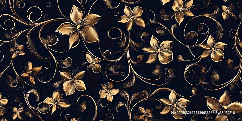 黑金花卉復(fù)古華麗圖案
