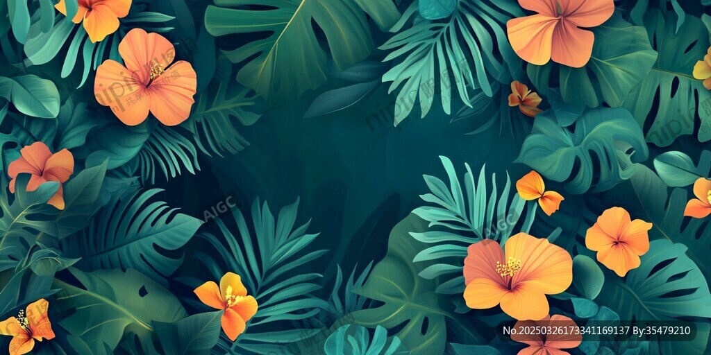 熱帶花卉綠植背景圖案