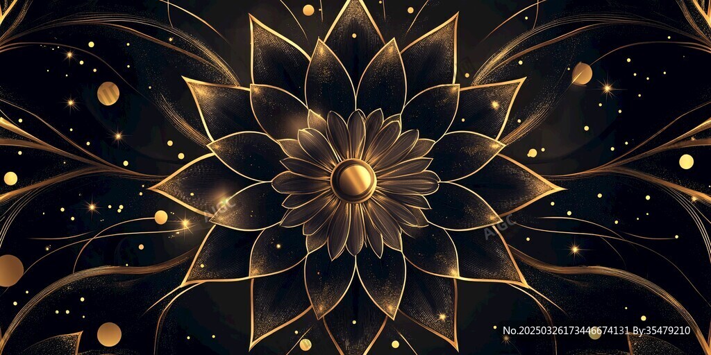 金色夢幻花朵抽象藝術圖案