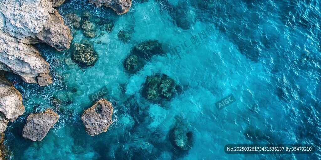俯瞰清澈海水中的礁石
