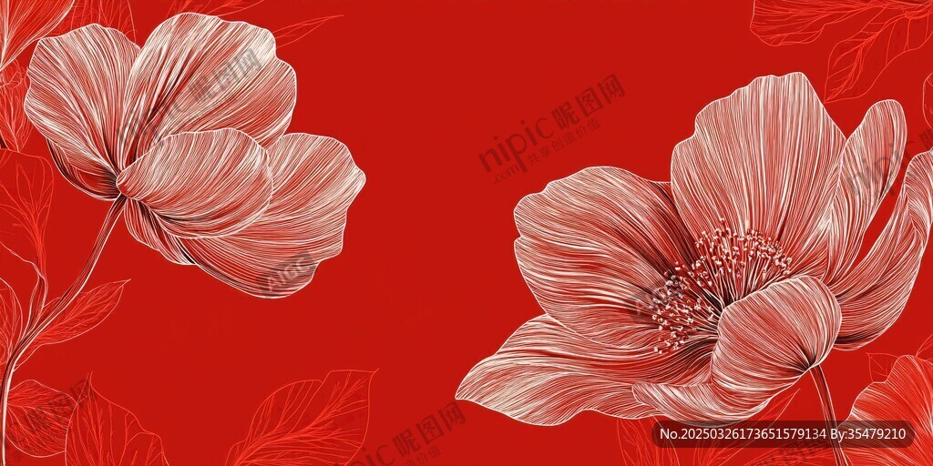 紅色背景上的精美花卉圖案