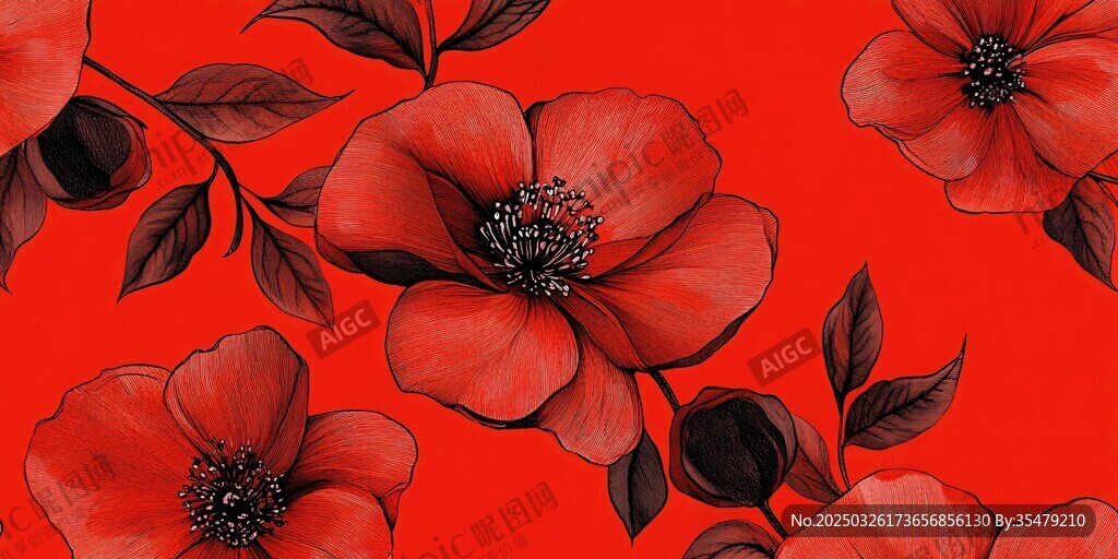 紅色花卉圖案精美背景圖