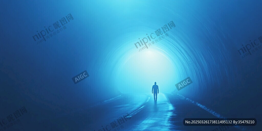 一人獨行于幽藍隧道盡頭
