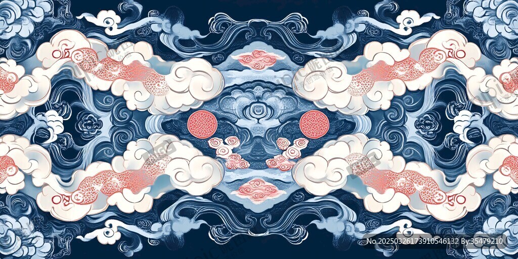 中式古典云紋海水吉祥圖案