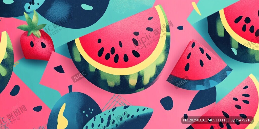 夏日繽紛水果插畫圖案