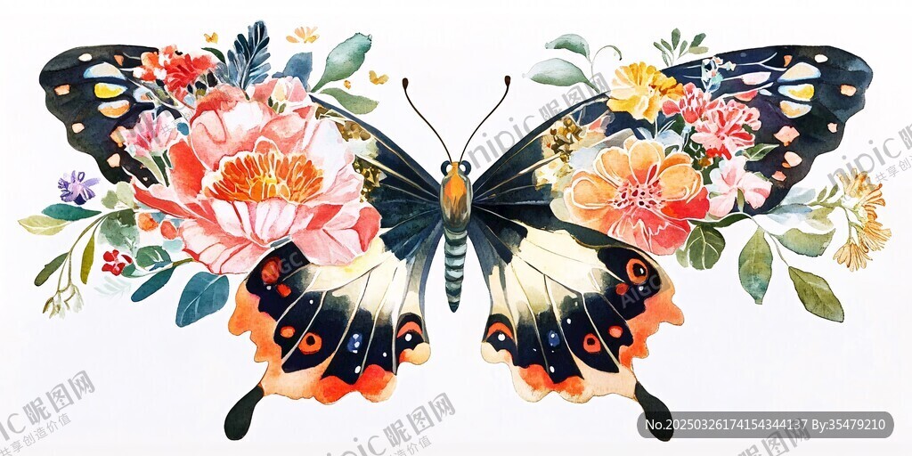 蝴蝶繁花插畫 絢麗多彩