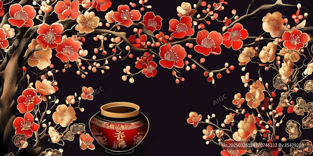 紅梅福罐中式傳統(tǒng)美景