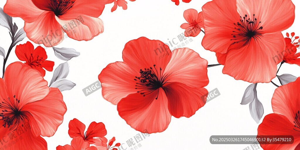 鮮艷紅花花卉圖案背景