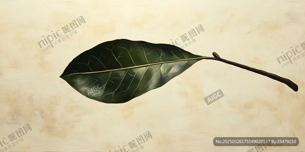 單枚深綠樹葉特寫