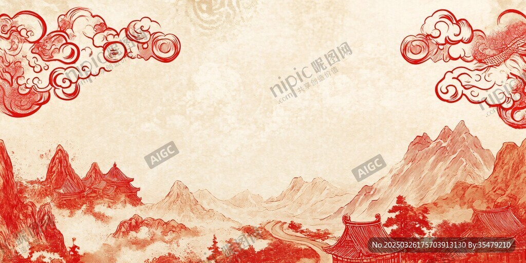 中式山水祥云古風(fēng)背景圖