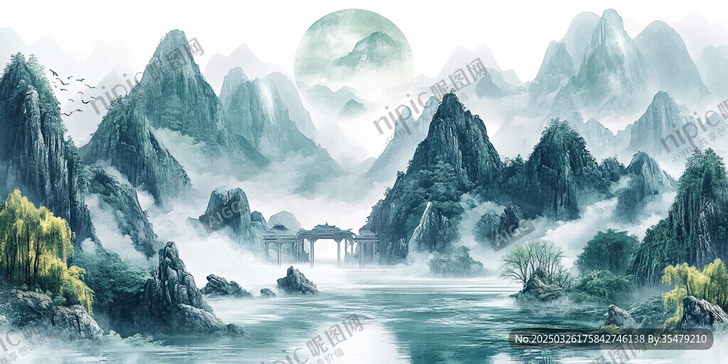 水墨山水間的詩意自然畫卷