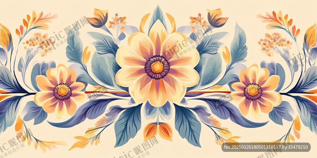 復古花卉邊框圖案設計