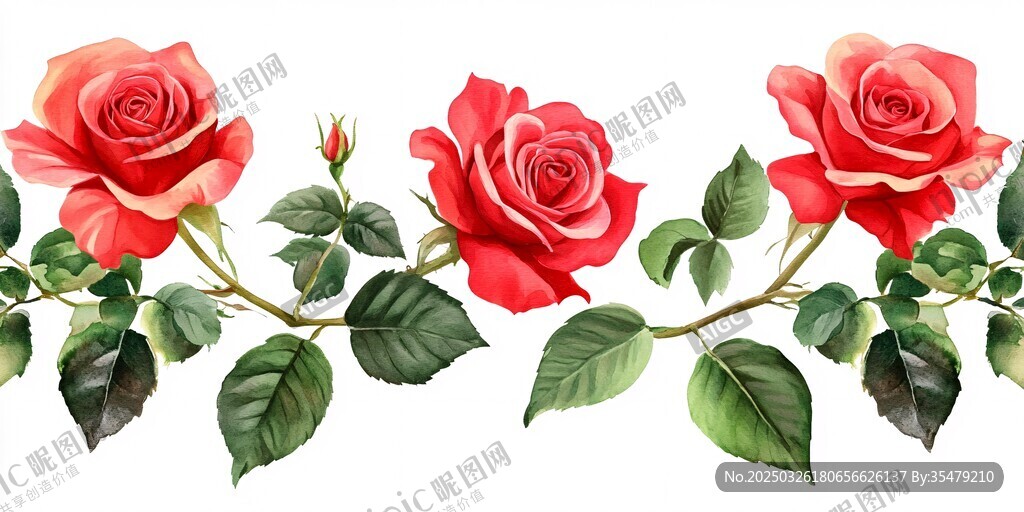 三朵嬌艷紅玫瑰插畫