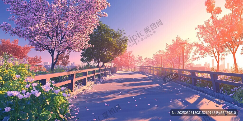 夕陽下的爛漫花徑