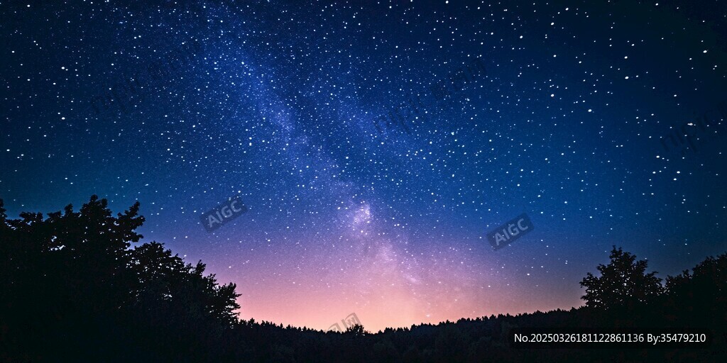 夜幕下的璀璨星空與樹林