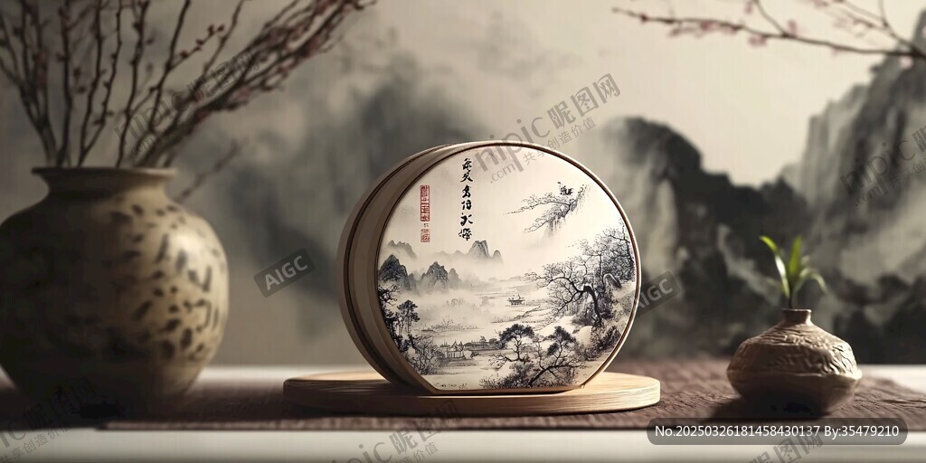 中式古韻茶餅雅致擺件