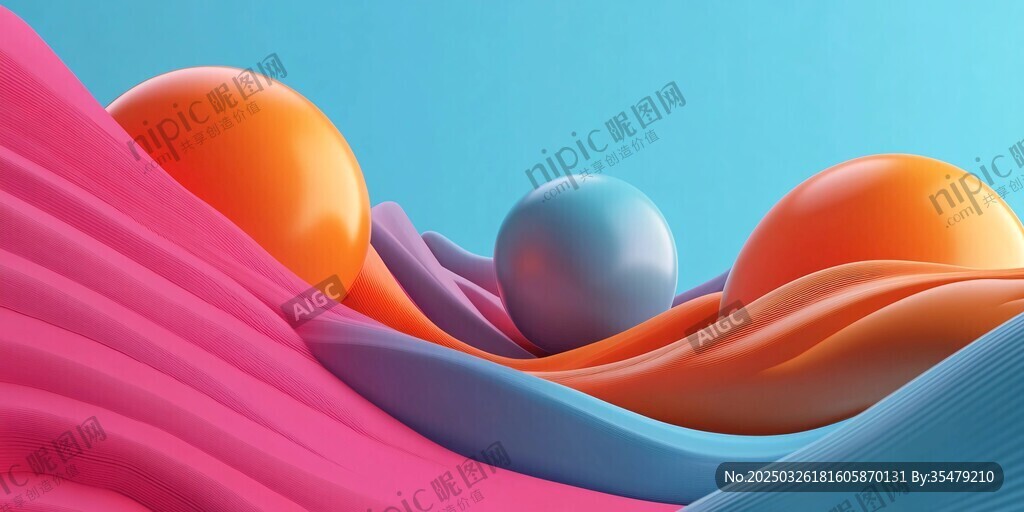 彩色流體與球體的夢幻場景