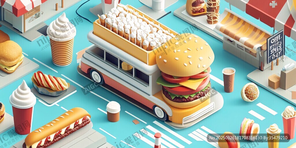 街頭美食車的繽紛快餐世界