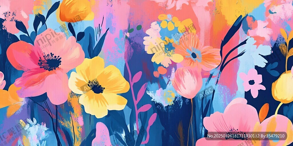 繽紛花卉藝術插畫