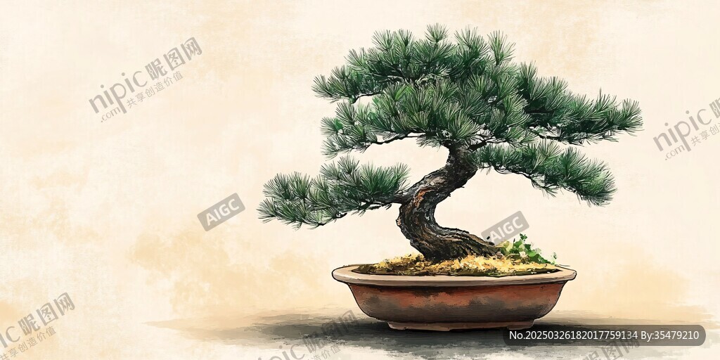 水墨風精致松樹盆景