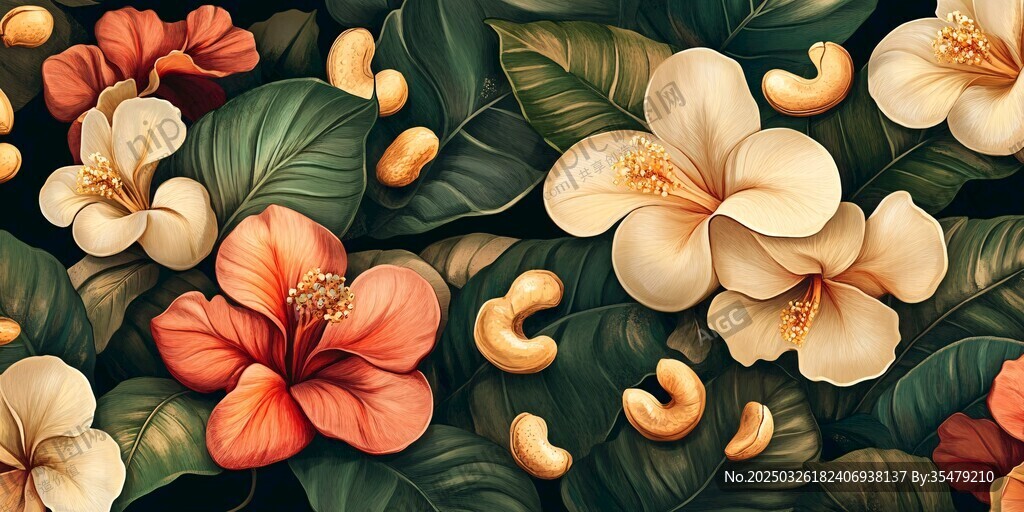 木槿腰果圖案 自然花卉風(fēng)情
