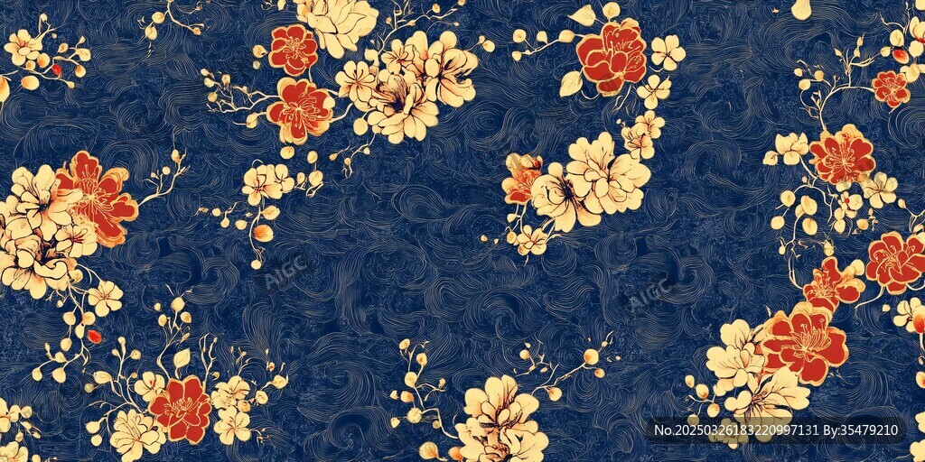 深藍(lán)底花卉中式風(fēng)圖案