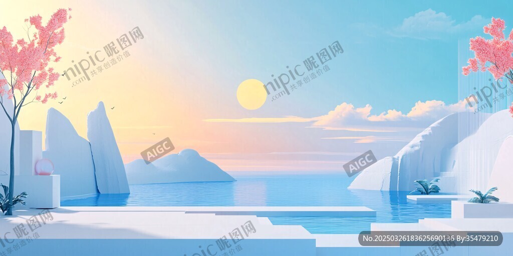 夢幻海邊日出美景