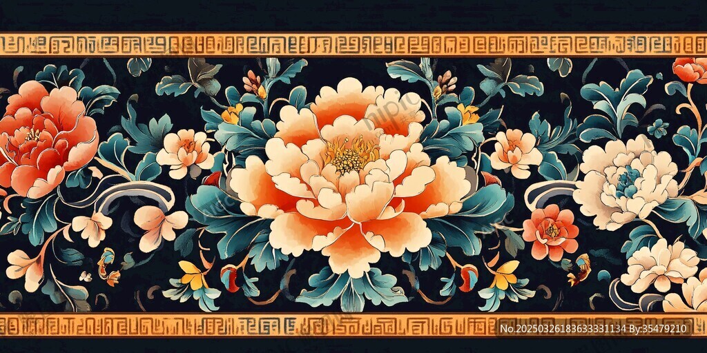 中式繁花錦簇古典花紋圖案
