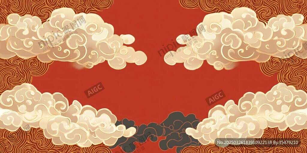 中式紅底祥云傳統(tǒng)紋樣