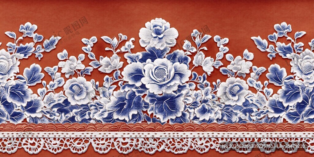 藍白花卉刺繡花邊圖案