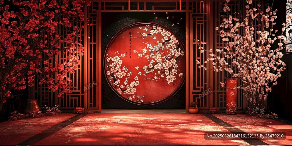 中式古典紅梅花藝場景