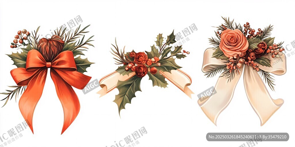 精美花卉蝴蝶結(jié)裝飾插畫